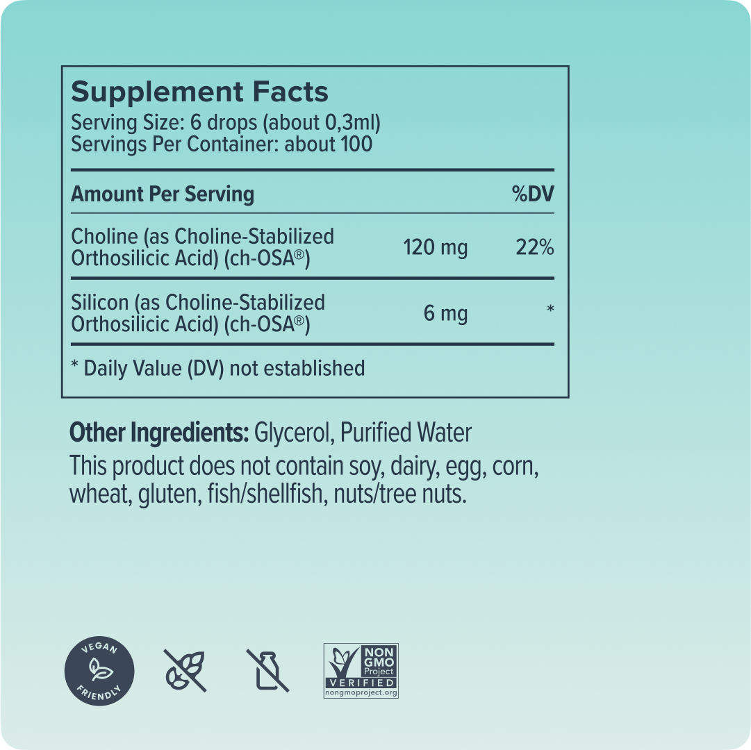 Biosil drops supplement facts panel, 15 ml
