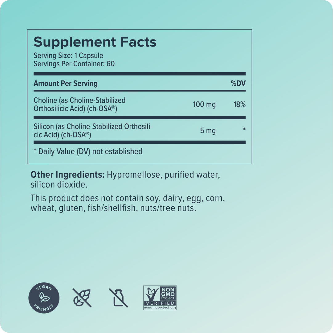 Biosil liquid capsules supplement facts panel, 60 capsules